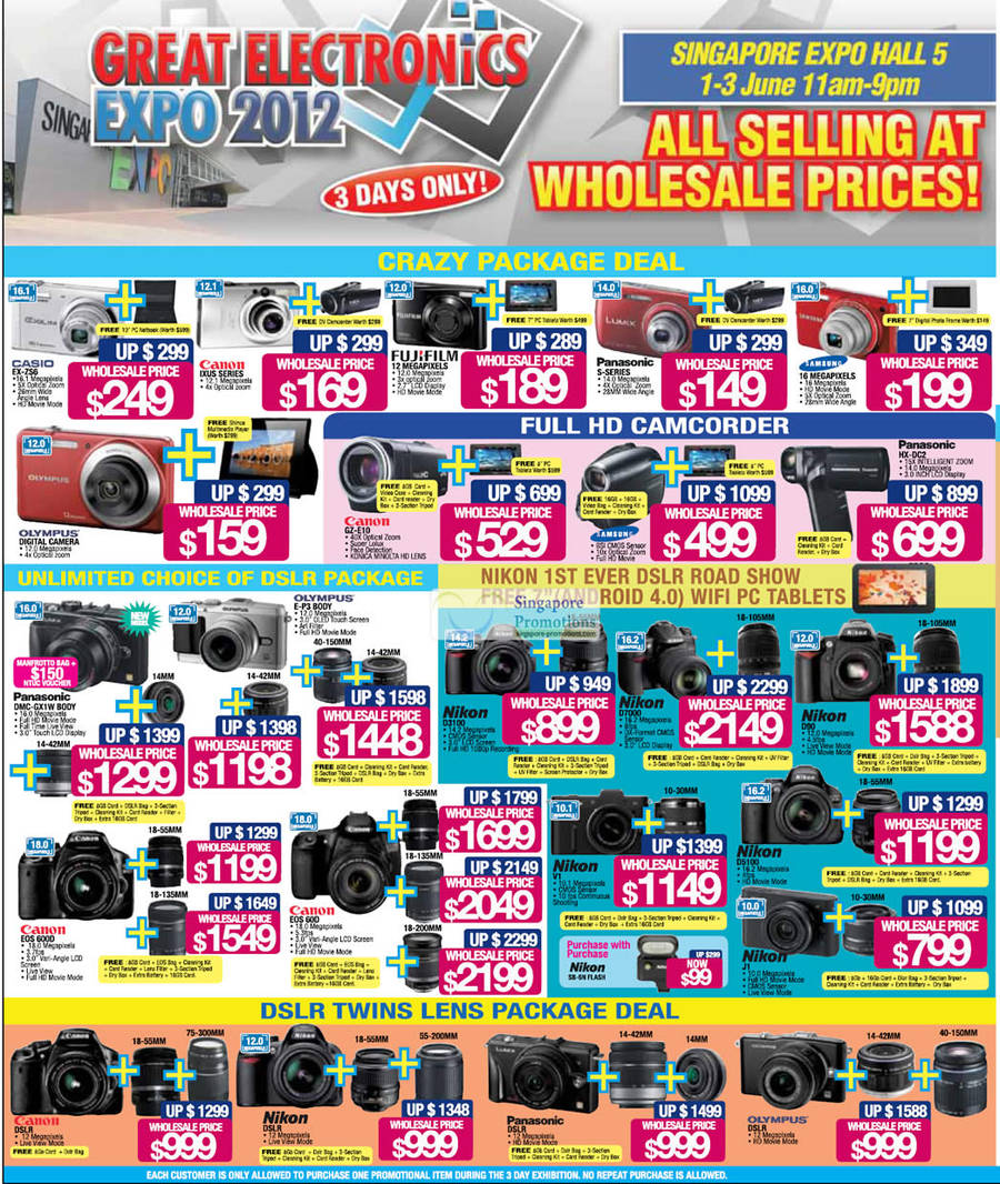 1 Jun Digital Cameras, Video Camcorders, Canon, Casio, Fujifilm, Panasonic, Samsung, Olympus, Nikon