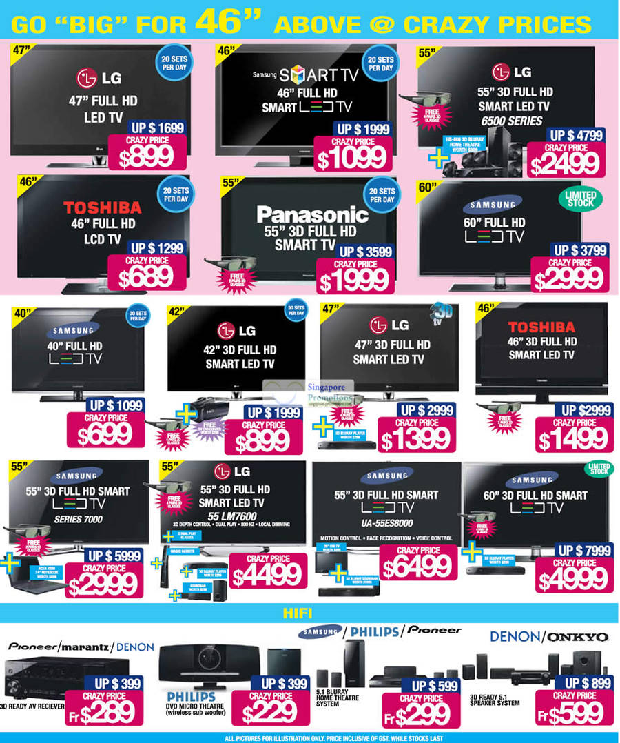 25 May LED TVs, LG, Panasonic, Samsung, Toshiba,Hifi, Philips, Denon, Marantz, Pioneer