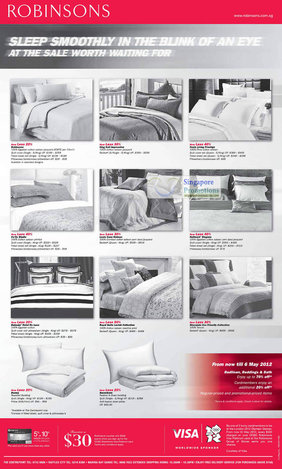 4 May Bed sheet sets, Robinsons, King Koil Impression, Oasis Living Prestige, Cozy Studio, Louis Casa Holmes, Hallmarks Elegance