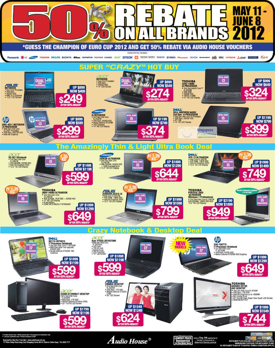 50 Percent Rebate, Notebooks, Asus, HP, Samsung, Acer, Dell, Toshiba