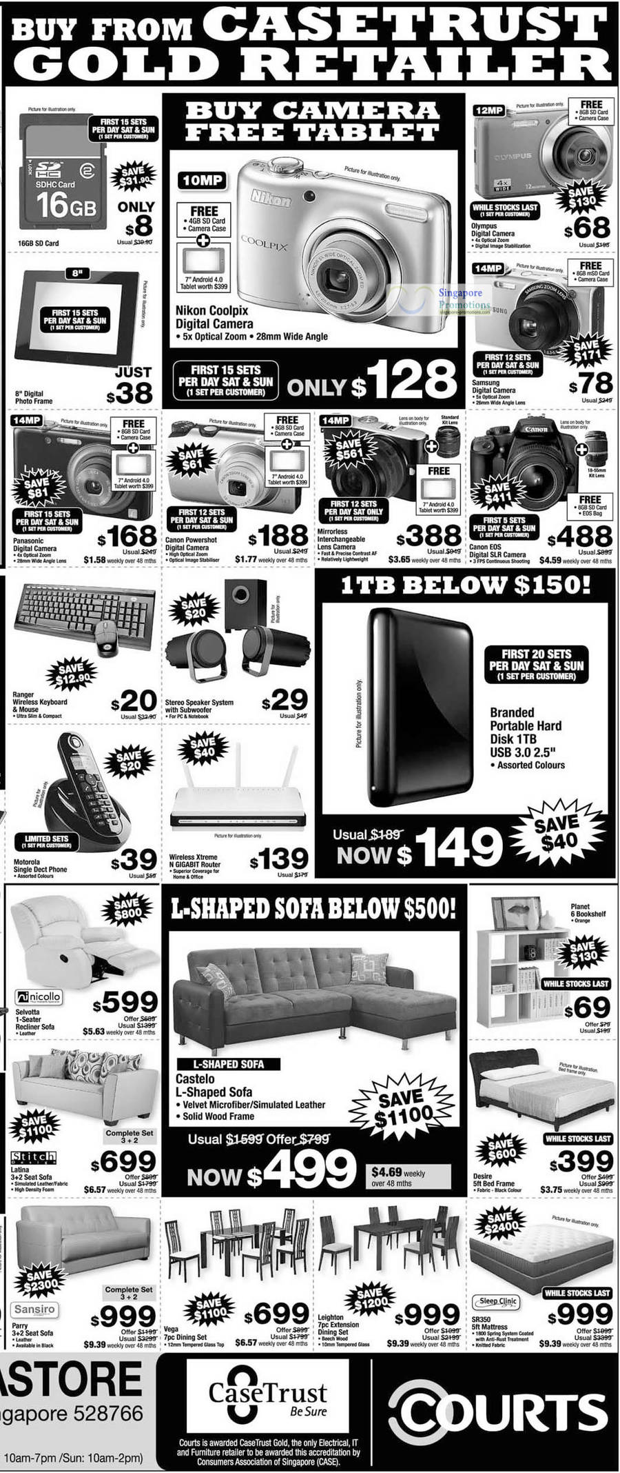 Digital Cameras, Olympus, Nikon, Samsung, Canon, Panasonic, Sofa Sets, Dining Sets, Mattresses