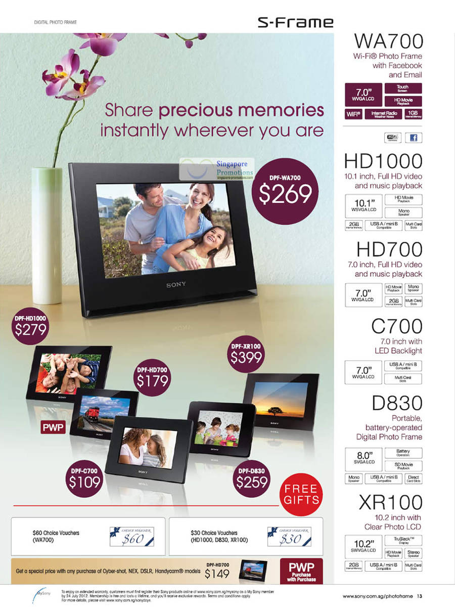 Digital Photo Frame, S-Frame, WA700, HD1000, HD700, C700, D830, XR100