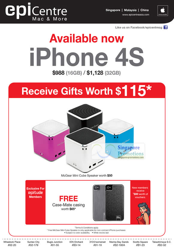 Featured image for Apple iPhone 4S Free Gifts Worth $115 @ EpiCentre 31 May 2012