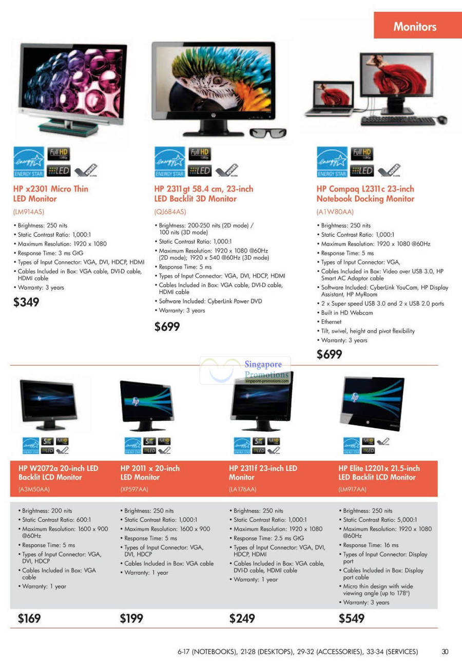 LED Monitors, HP x2301, HP 2311 gt, HP Compaq L2311c, HP W2072a LED, HP 2011 x LED, HP 2311 f LED, HP Elite L2201X