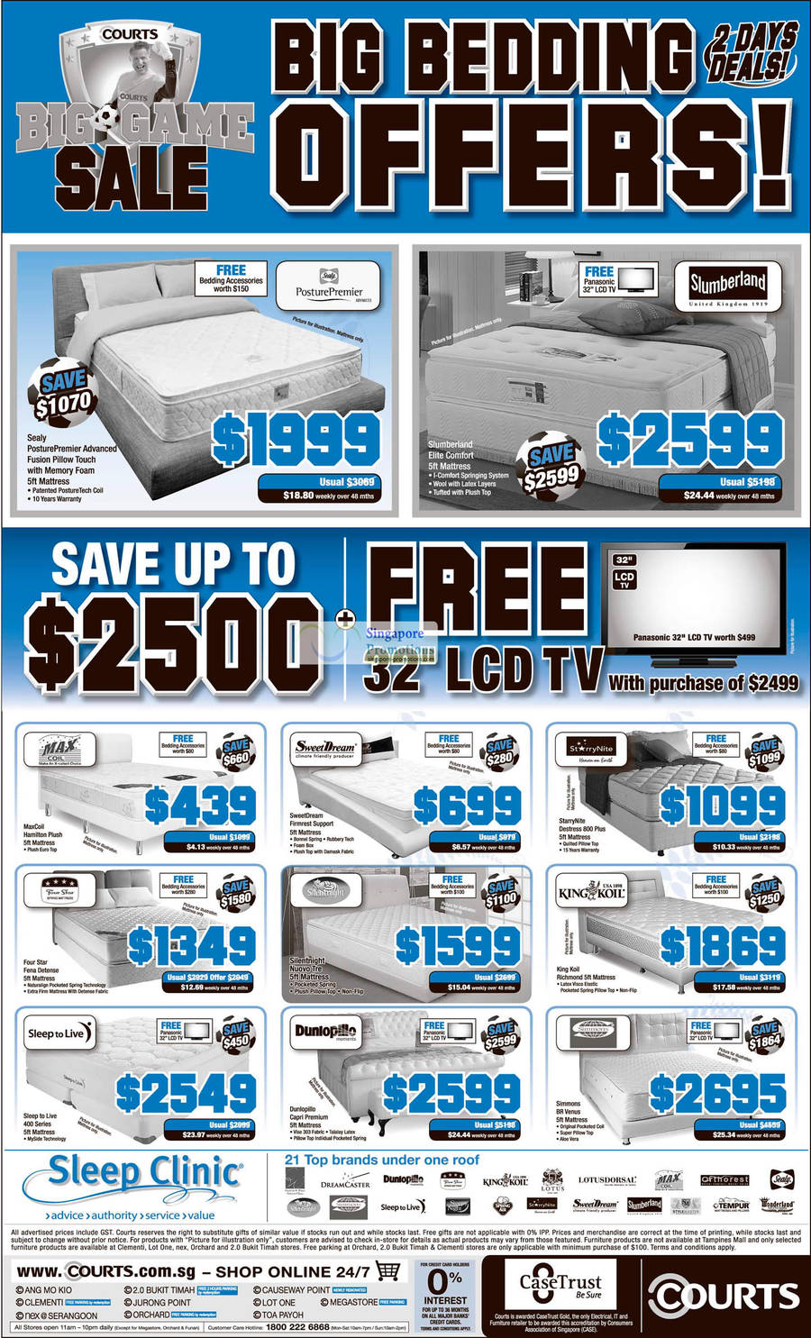 Mattresses, Max Coil, Silent Night, King Koil, Dunlopillo, Simmons, Sleep Clinic, Four Star