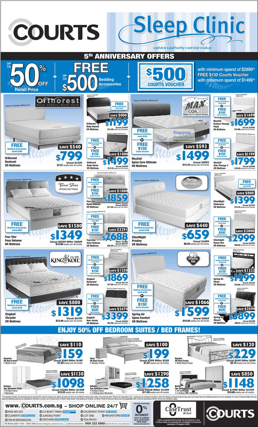 Mattresses, Orthorest, Max Coil, Four Star, kingKoil, Spring Air, Silentnight