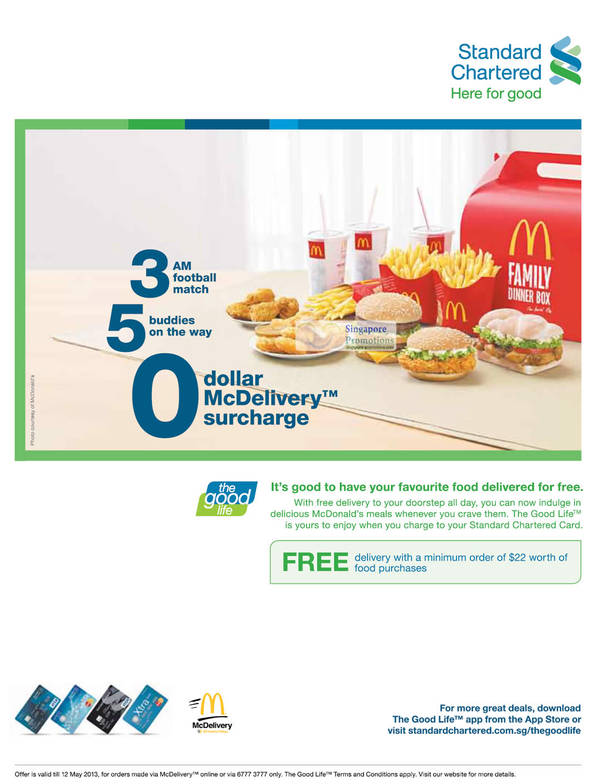 Featured image for McDonald’s FREE Delivery For Standard Chartered Cardmembers 17 May 2012 – 12 May 2013