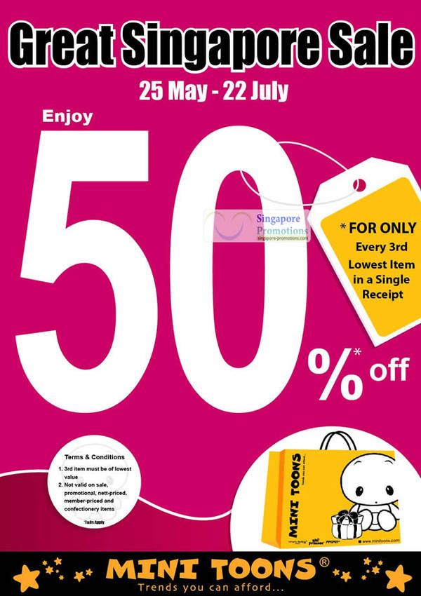 Featured image for (EXPIRED) Mini Toons Great Singapore Sale 50% Off 3rd Item 25 May – 22 Jul 2012