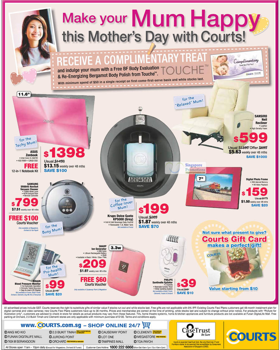 Mothers Day, Notebooks, Digital Photo Frame, Vacuum Cleaner, Recliner