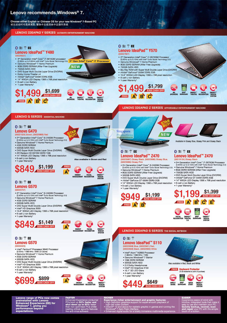 Notebooks Lenovo Ideapad Y480, Y570, Notebooks, G470, G570, Z470, S110