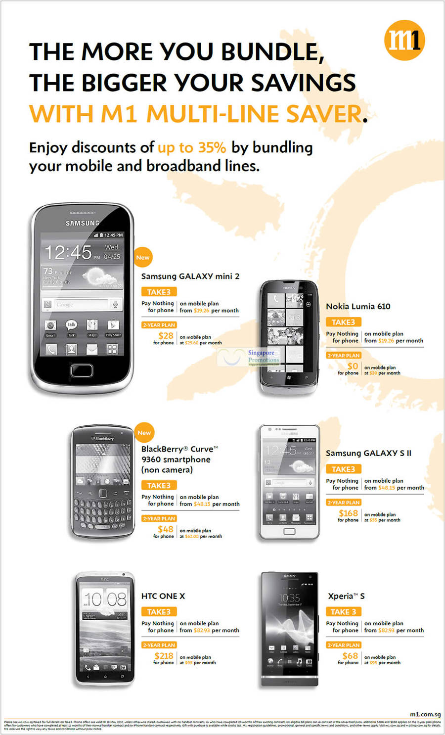 Samsung Galaxy Mini 2, S II, Nokia Lumia 610, Blackberry Curve 9360, HTC One X, Sony Xperia S