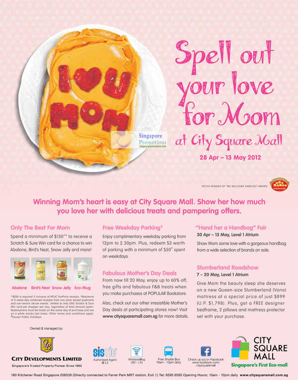 Featured image for (EXPIRED) City Square Mall Mother’s Day Promotions & Offers 28 Apr – 13 May 2012