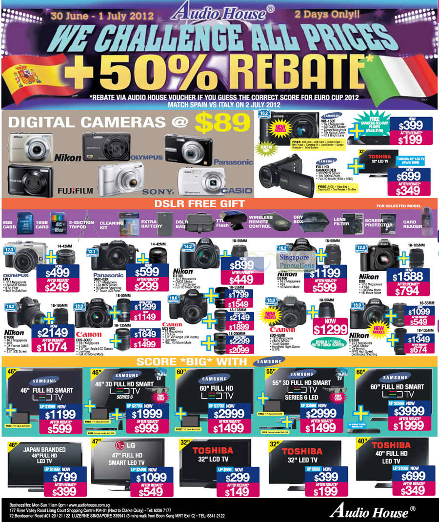 30 Jun Digital Cameras, LED TVs, Nikon, Olympus, Panasonic, Canon, Samsung, Toshiba, LG