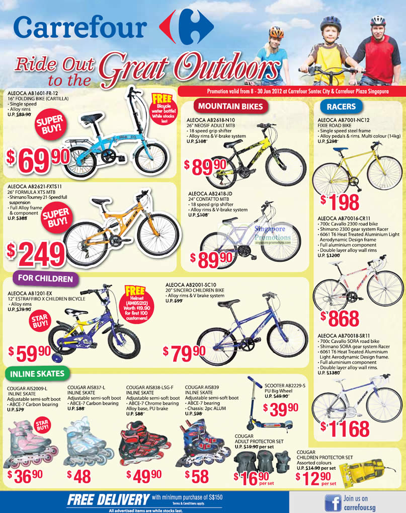 Carrefour Aleoca Bicycles Cougar Inline Skates Promotion Offers