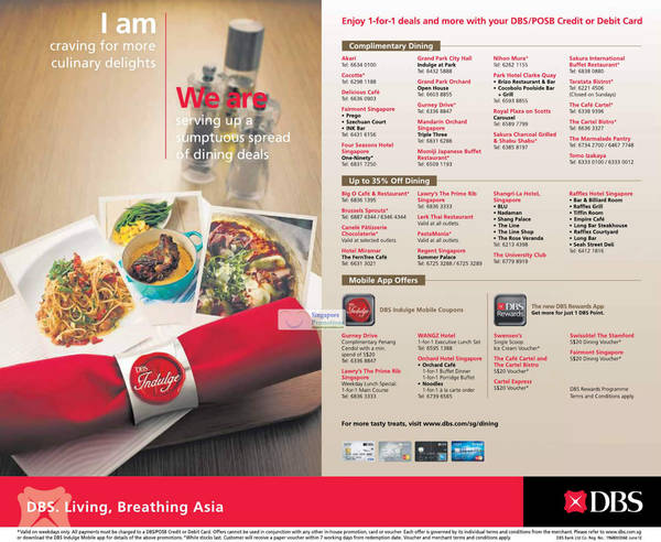 Featured image for DBS/POSB 1 for 1 Dining Deals & Up To 35% Off Dining Deals 17 Jun 2012