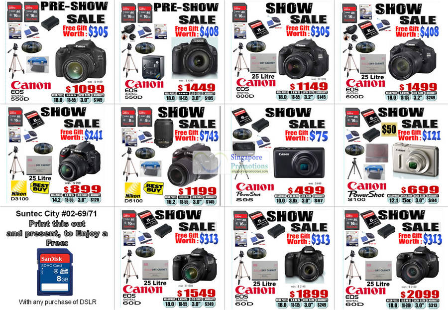 Digital Cameras, Canon EOS 550D, 600D, 60D, Nikon D3100, D5100, Powershot, S95, S100