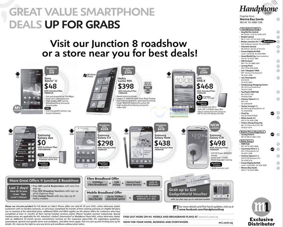 Handphone Shop Sony Xperia U, Nokia Lumia 900, HTC One X, Samsung Galaxy Ace, S II, Note, S III