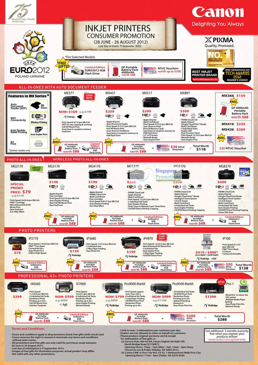 Inkjet Printers, Photo Printers, A3 Photo Printers MX377, MX437, MX517, MX897, MG2170, MG3170, MG4170, MG5370, MG6270, MG8270, iP2770, iP3680