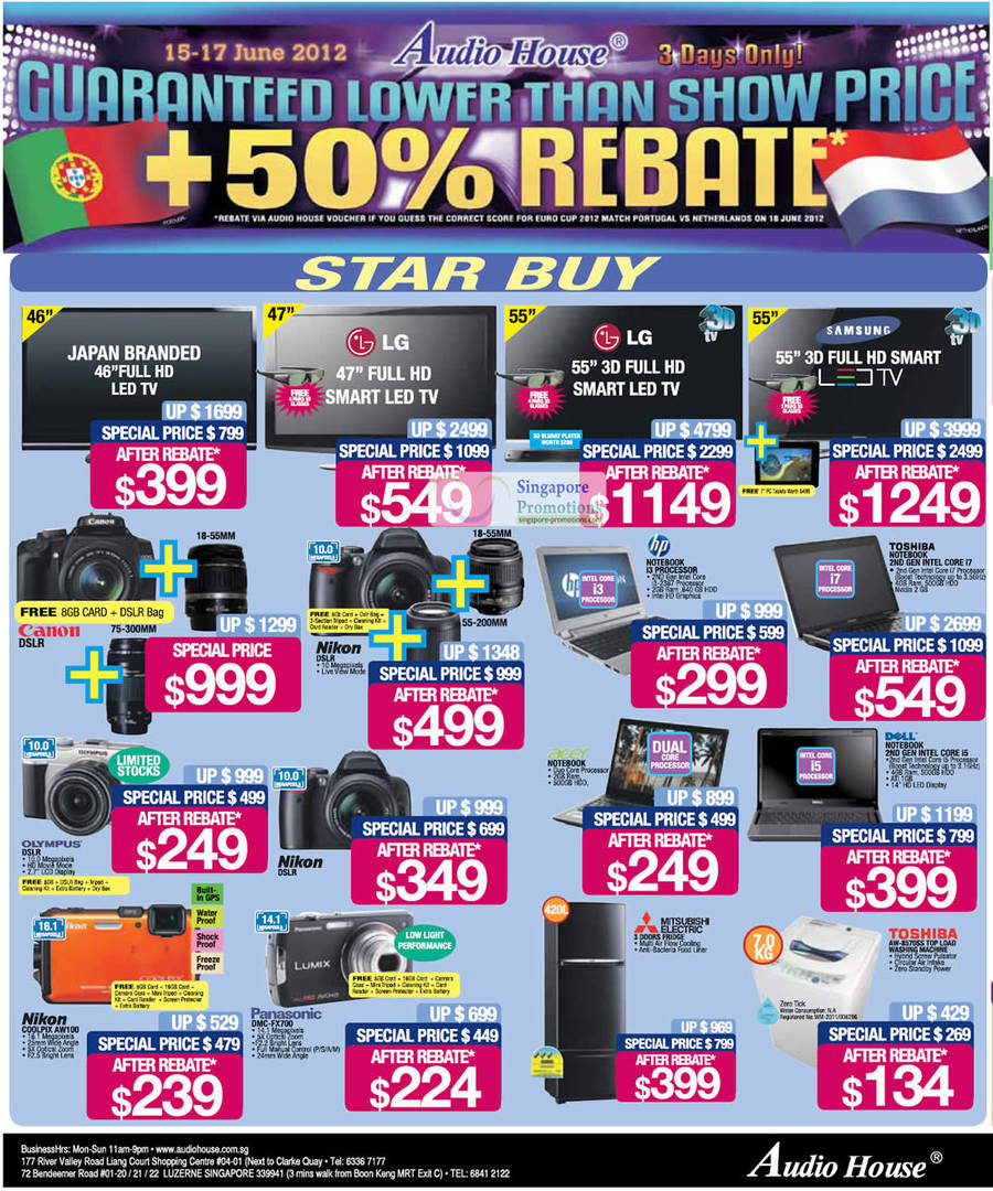 LED TVs, Digital Cameras, Washer, Fridge, Mitsubishi Electric, Toshiba, HP, Canon, LG, Samsung, Panasonic, Nikon