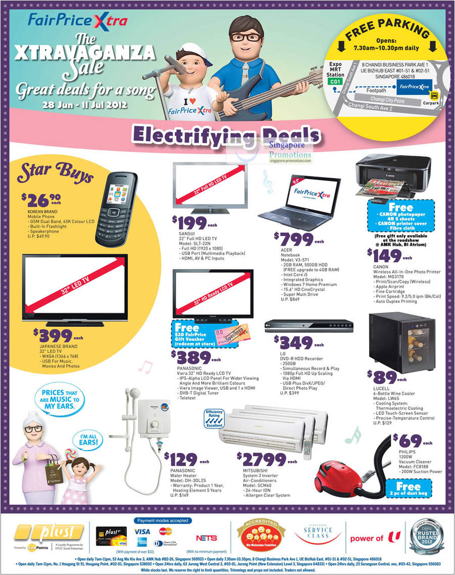 LED TVs, Lucell Wine Cellar, Canon Photo Printer, Mitsubishi Air Conditioner, Water Heater, Sansui, Panasonic