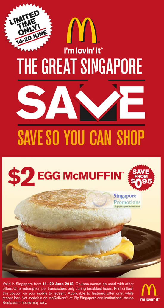 Featured image for McDonald’s Singapore $2 Egg McMuffin Coupon 14 – 20 Jun 2012