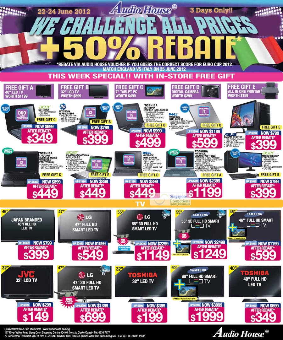 Notebooks, LED TVs, HP, Toshiba, Asus, Acer, Dell, Samsung, JVC, LG