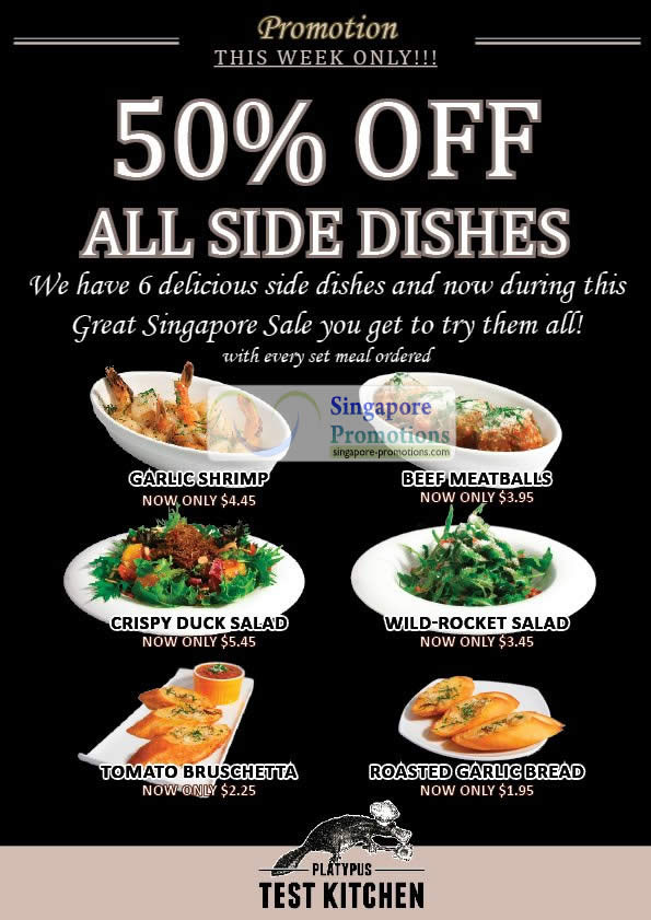 Featured image for Platypus Test Kitchen 50% Off Side Dishes Promotion 25 Jun – 1 Jul 2012