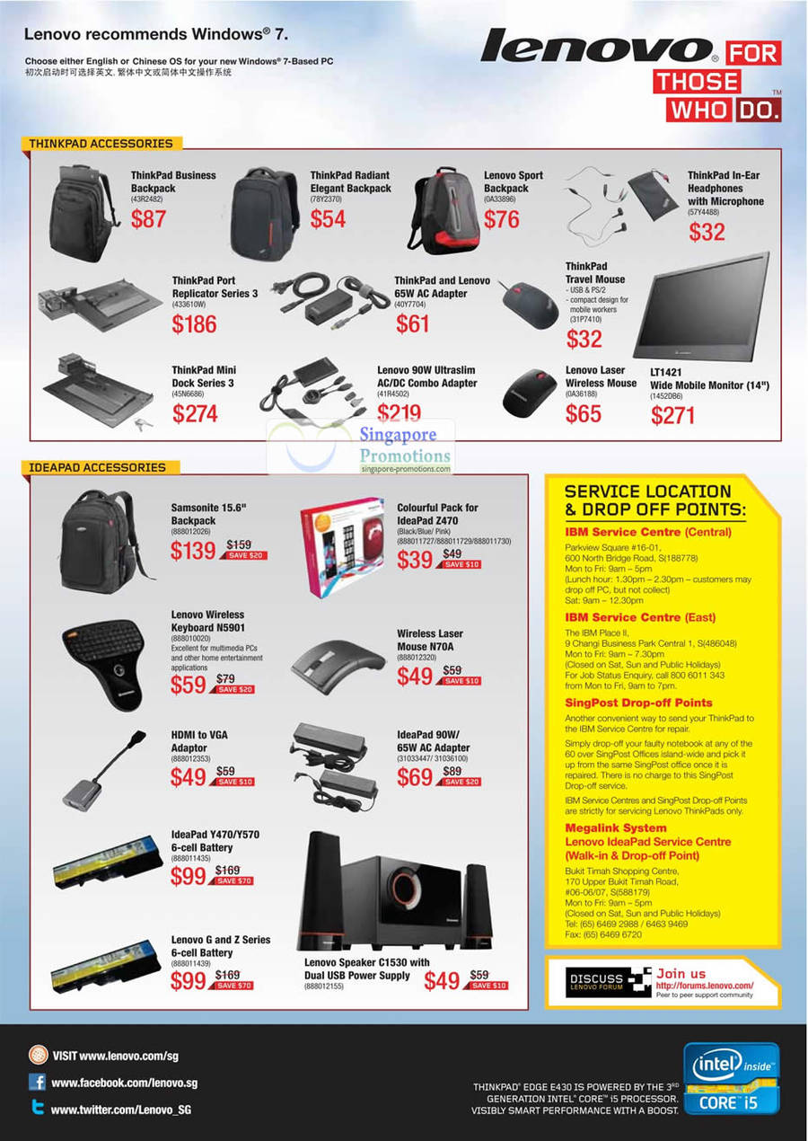 Thinkpad Accessories, Ideapad Accessories, Backpacks, Adapters, Speakers, Batteries