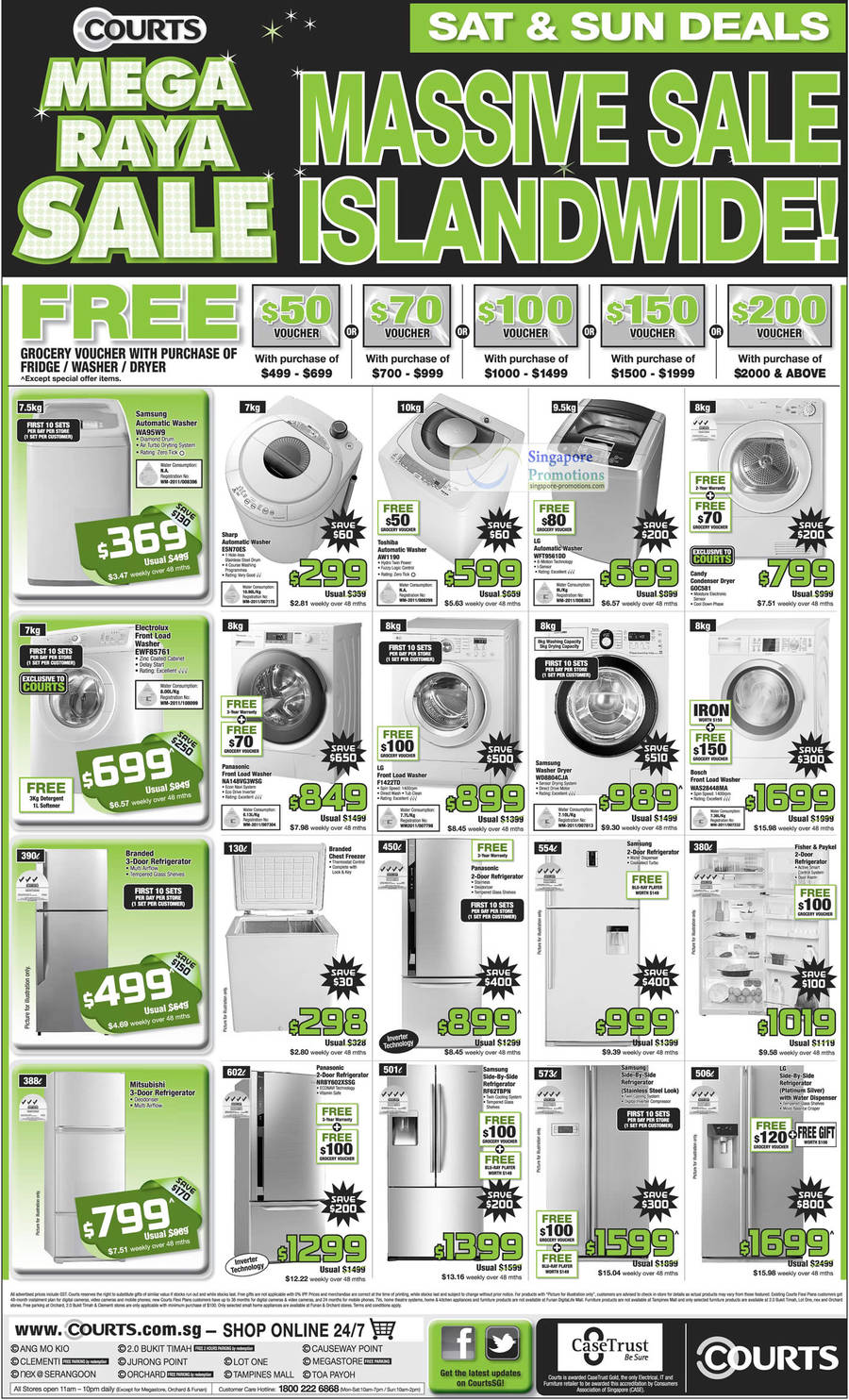 Washers, Fridges, Sharp, Samsung, Toshiba, LG, Candy, Bosch, Panasonic, Electrolux, Fisher and Paykel, Mitsubishi