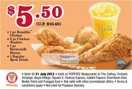 Featured image for (EXPIRED) Popeyes Singapore Discount Coupons 20 – 31 Jul 2012