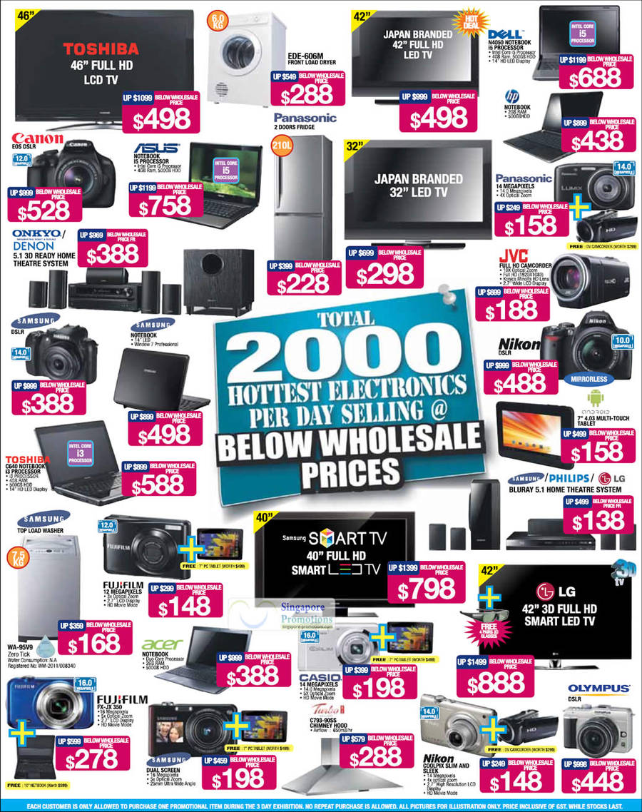 20 Jul LED TVs, Notebooks, Digital Cameras, Notebooks, Home Theatre System, Fujifilm, LG, Samsung, Dell, HP, Panasonic, Toshiba, Canon, Onkyo, Acer, Casio, Turbo, Nikon