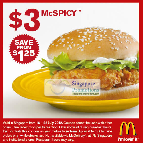 Featured image for (EXPIRED) McDonald’s Singapore $3 McSpicy, $2 Double Cheeseburger & $2 6pc McNuggets Coupons 16 – 22 Jul 2012