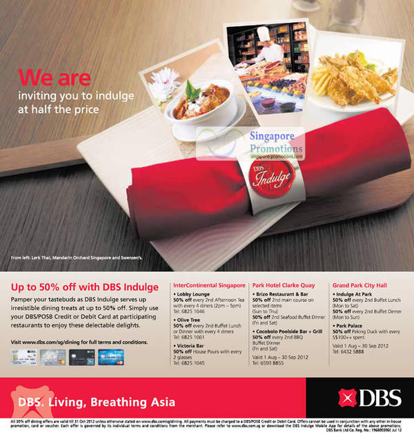 Featured image for DBS/POSB 1 for 1 Dining Deals & Up To 50% Off Dining Deals 27 Jul 2012