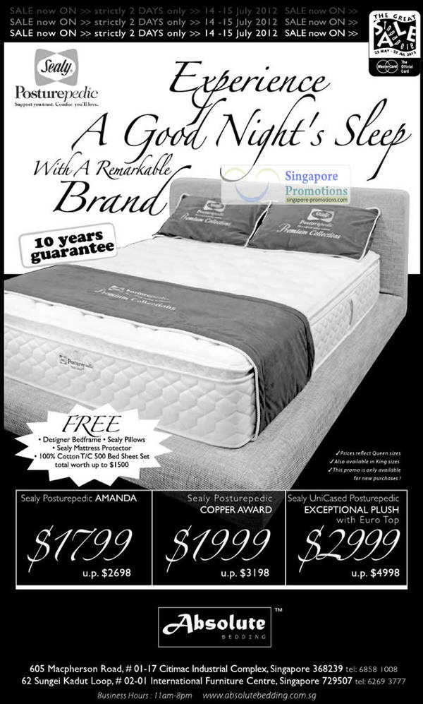 Featured image for (EXPIRED) Absolute Bedding Sealy Posturepedic Mattress Offers 14 – 15 Jul 2012