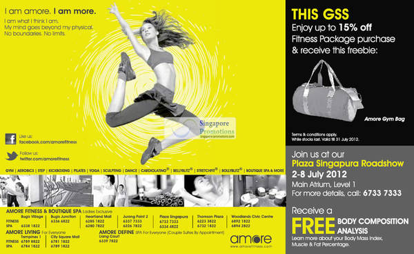 Featured image for (EXPIRED) Amore Fitness 15% Off Great Singapore Sale Promotion 3 – 31 Jul 2012
