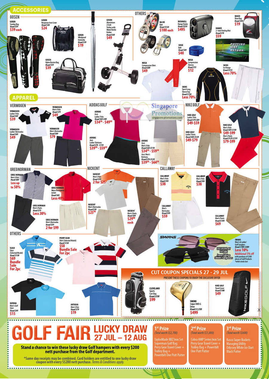 Apparels, Vermogen, Adidas Golf, Nike Golf, Callaway, Nickent, Gregnorman, Cut Coupon Sales, Gosen