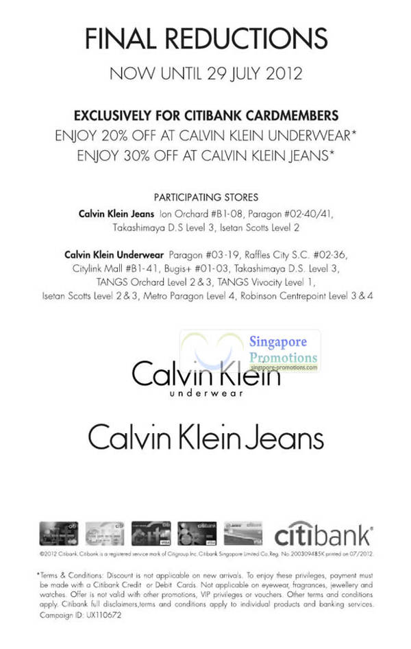 Featured image for (EXPIRED) Calvin Klein Jeans & Underwear Further Reductions Sale 19 – 29 Jul 2012