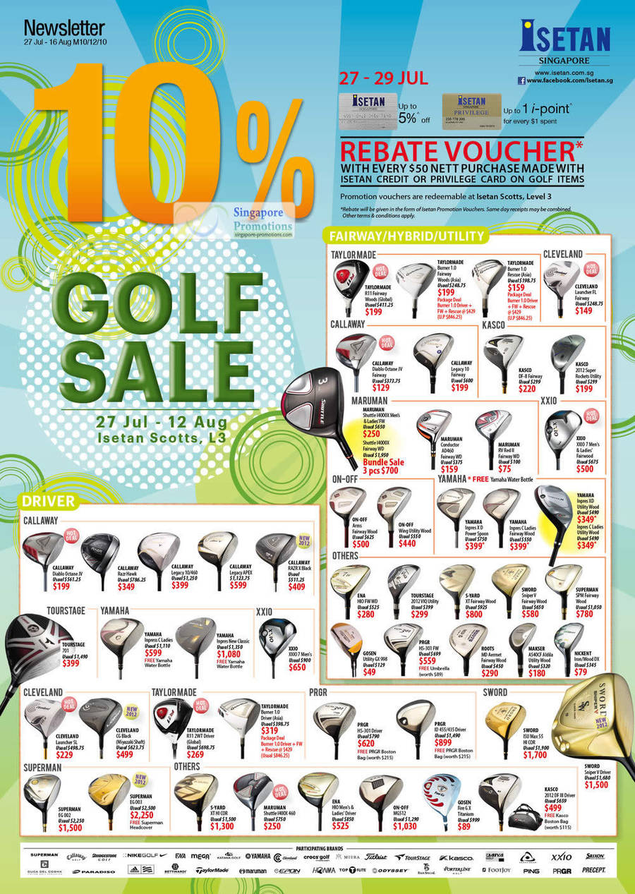 Drivers, Fairway, Hybrid, Utility, Cleveland, Taylormade, Sword, Callaway, KAsco, Maruman, On-Off, Yamaha, PRGR