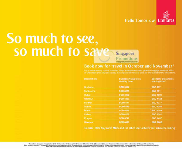Featured image for Emirates Singapore Air Fares Promotion 5 – 19 Jul 2012