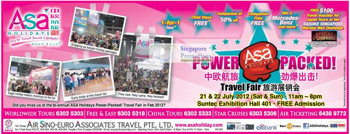 Featured image for Asa Holidays Power Packed Travel Fair @ Suntec 21 - 22 Jul 2012