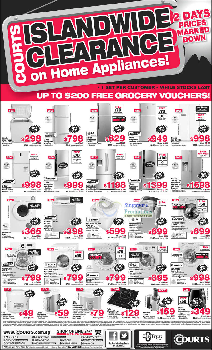 Fridges, Washers, Rice Cookers, Samsung, Panasonic, Toshiba, LG, Candy, Mitsubishi Electric, Philips, Tefal, Cornell, Sona