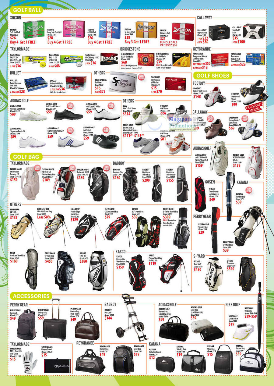 Golf Ball, Shoes, Bags, Nike Golf, Badboy, Adidasgolf, Katana, Bullet, Srixon, Footjoy