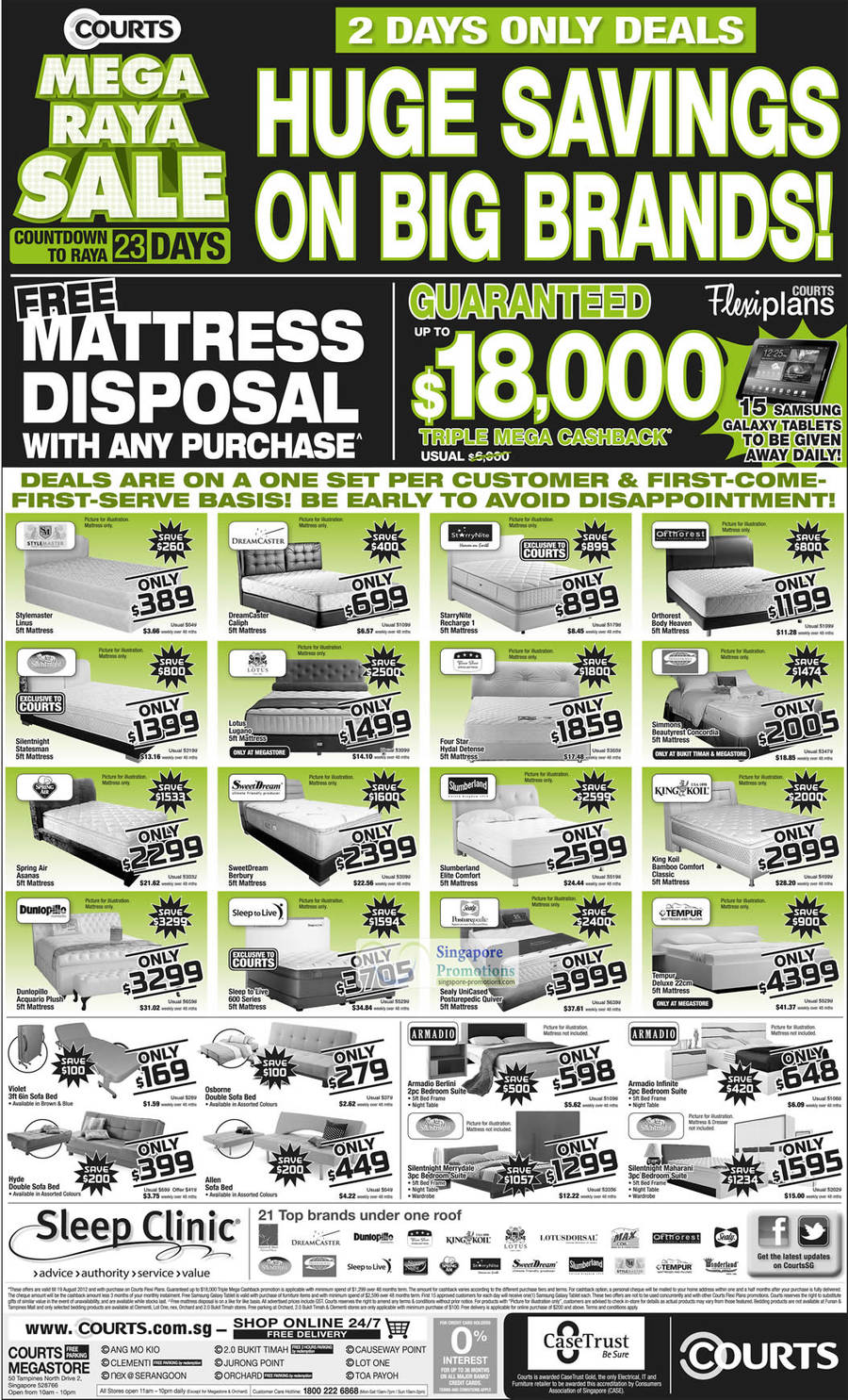 Mattresses, Dreamcaster, Simmons, Four Star, King Koil, Tempur, Sealy, Lotus, SweetDream, Starrynite, Slumberland