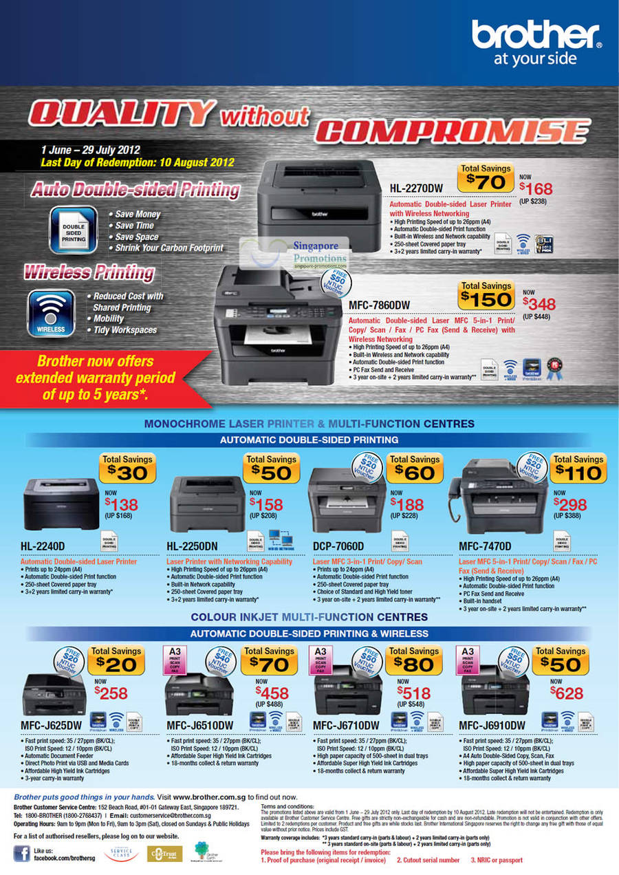 Printers HL-2240D, HL-2250DN, DCP-7060D, MFC-7470D, MFC-J625DW, MFC-J6510DW, MFC-J6710DW, MFC-J6910DW