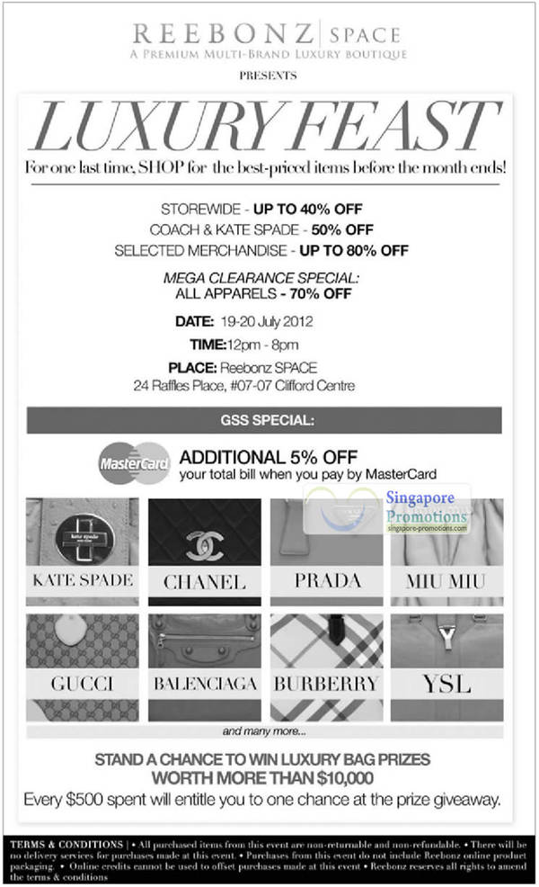Featured image for (EXPIRED) Reebonz Space Luxury Sale Up To 80% Off @ Clifford Centre 19 – 20 Jul 2012