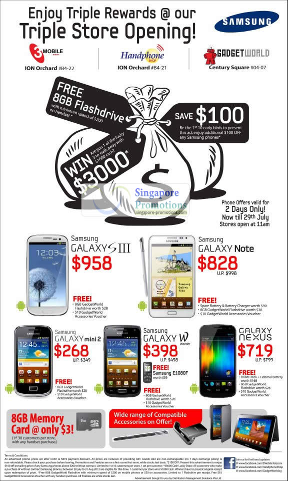 Featured image for (EXPIRED) 3Mobile, Handphone Shop & GadgetWorld Store Opening Mobile Phone No Contract Offers 28 Jul – 3 Aug 2012