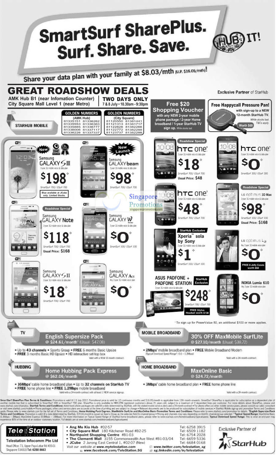 TeleStation Samsung Galaxy S III, Beam, Note, W, S II, Ace, HTC One X, HTC One V, HTC One S, LG Optimus 3D Max, L3, Sony Xperia Sola, Nokia Lumia 610