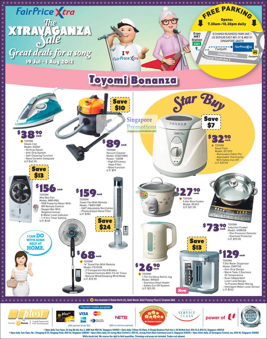 Toyomi Steam Iron, Vacuum Cleaner, Deep Fryer, Rice Vooker, Induction Cooker, Tower Fan