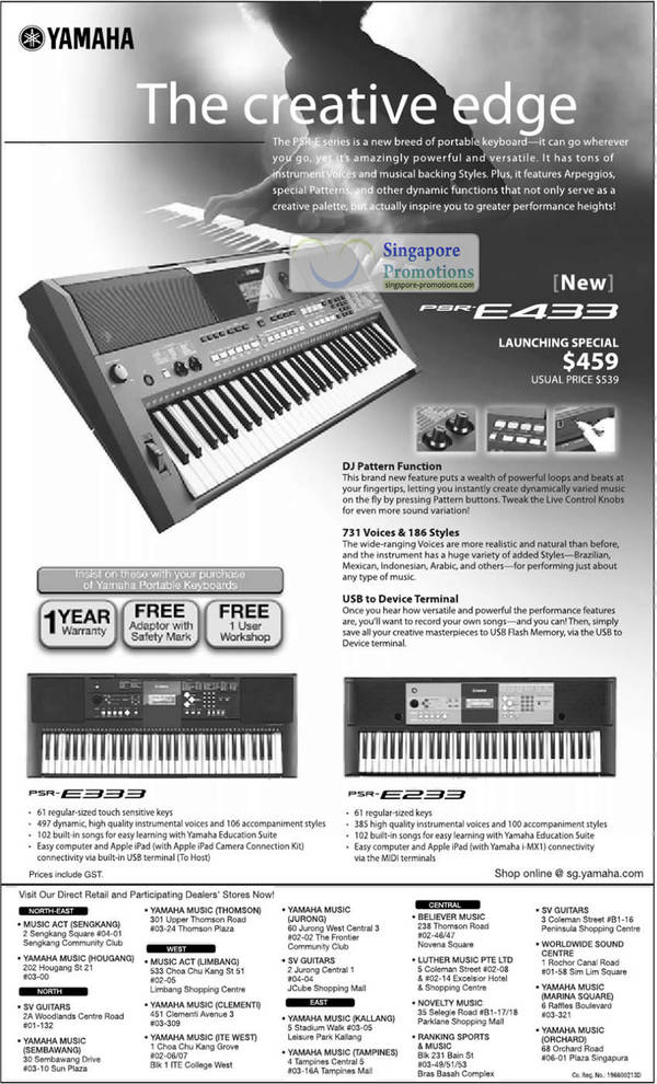 Featured image for Yamaha Portable Keyboard PSR-E433 Launch Offer 21 July 2012