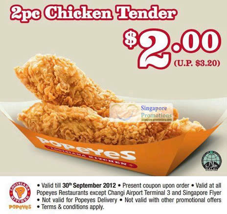 Featured image for Popeyes Singapore Discount Coupons 19 Aug - 30 Sep 2012